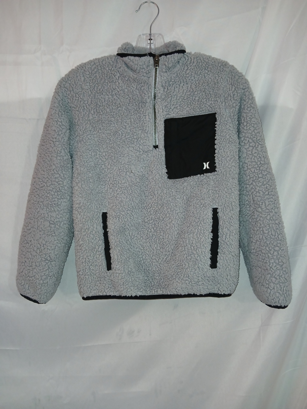 Hurley Boy's Light Gray Sherpa Half-Zip Pullover with Black Pocket